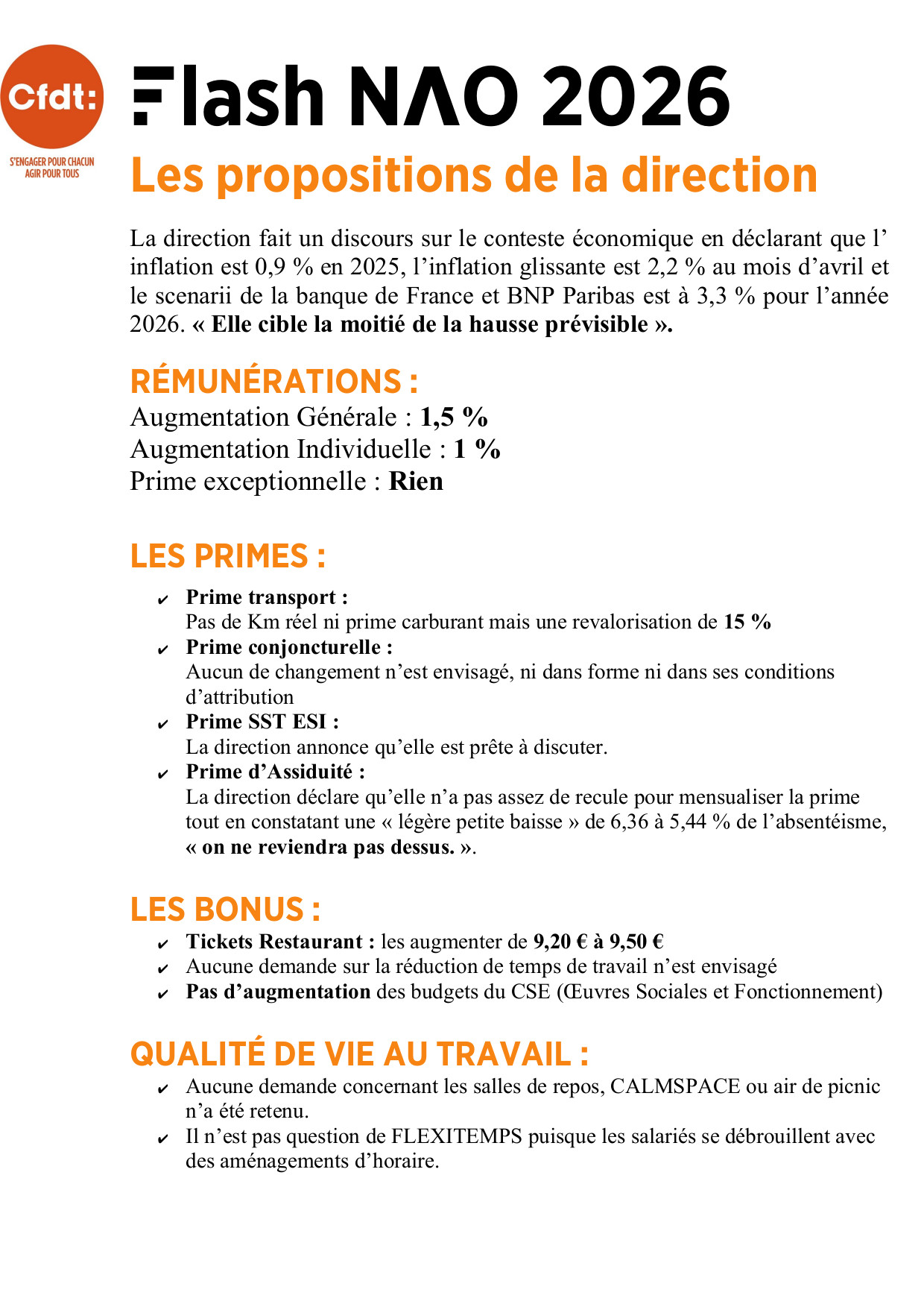 Flash NAO 2026 1er réunion les propositions de la direction P1